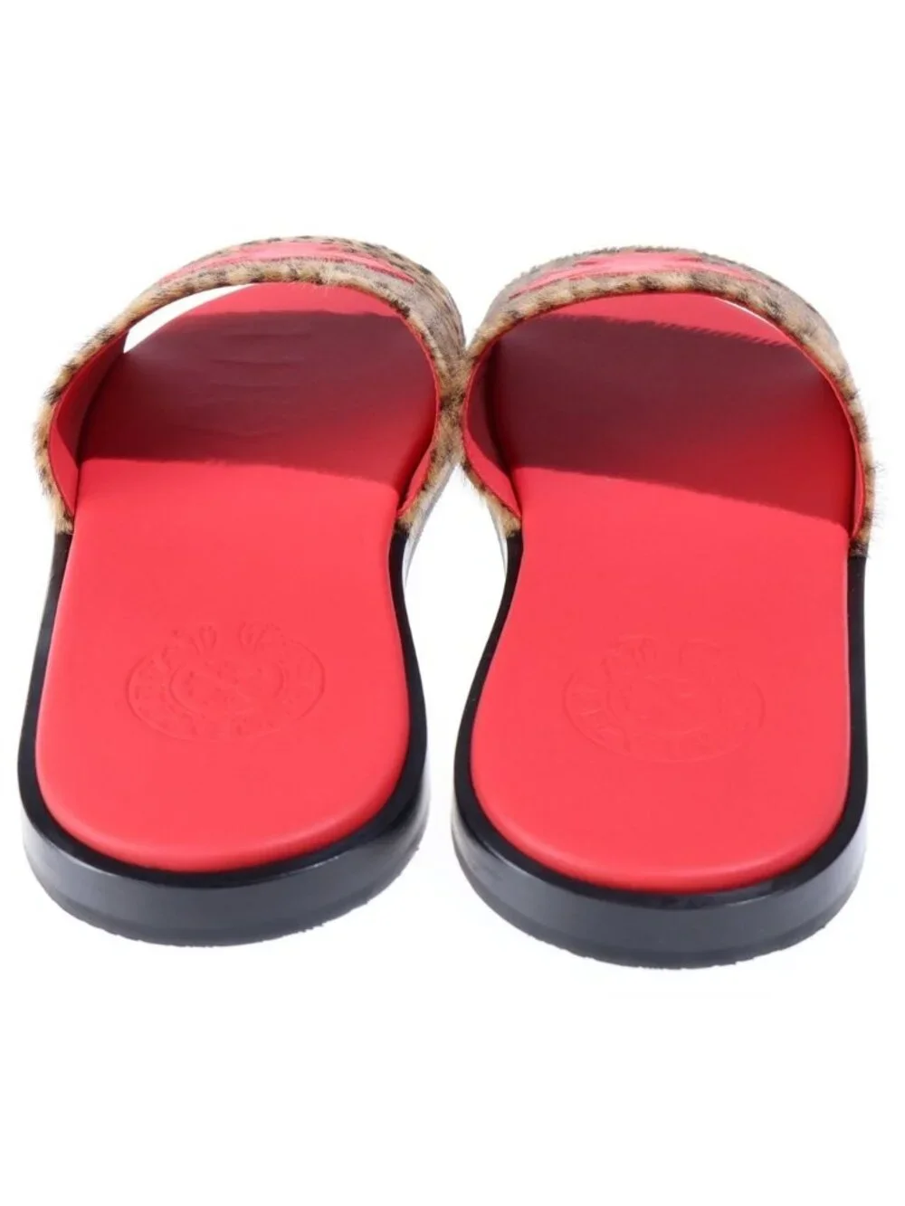 Chrome Hearts CH Slide CH Calf Hair Sandals Red with Plus Patch